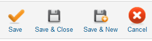 Save, Save & Close, Save & New, Cancel