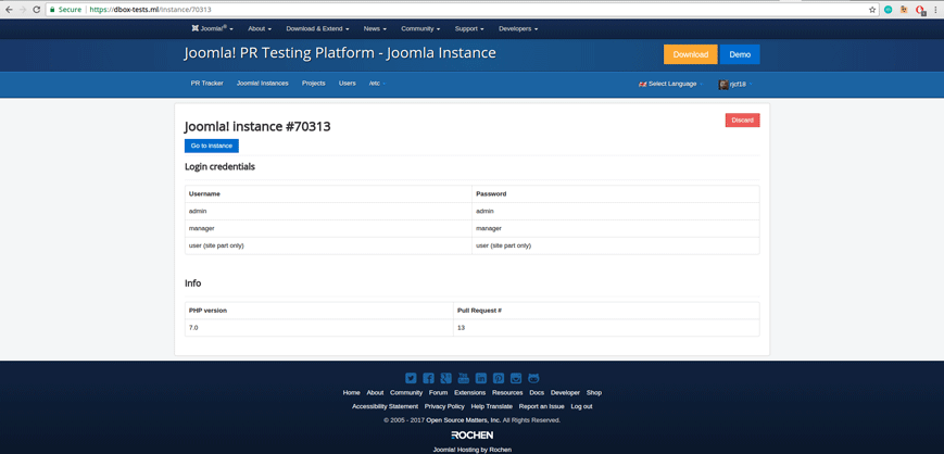 PR Testing Platform for Joomla