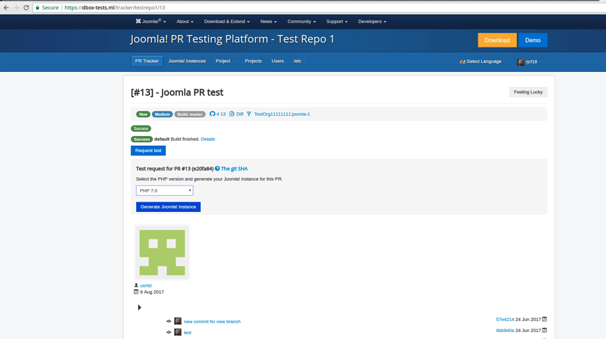 PR Testing Platform for Joomla